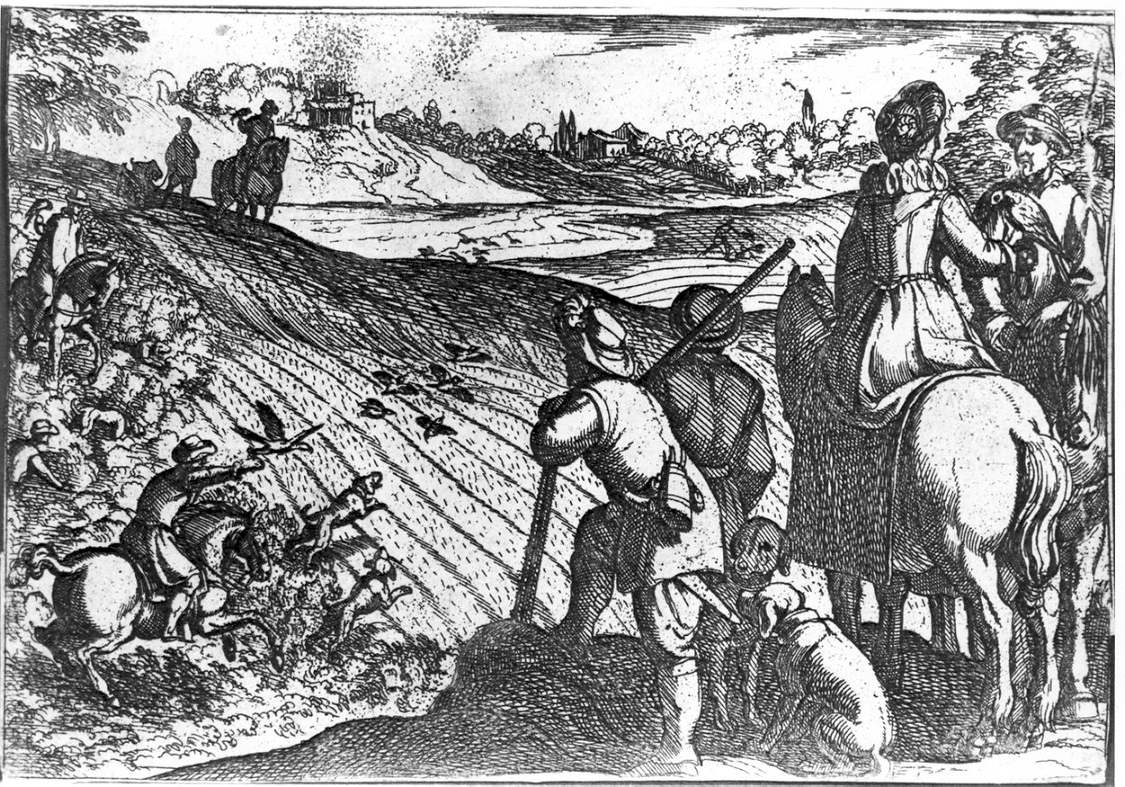 scena di caccia al falcone (stampa) di Tempesta Antonio (sec. XVI)