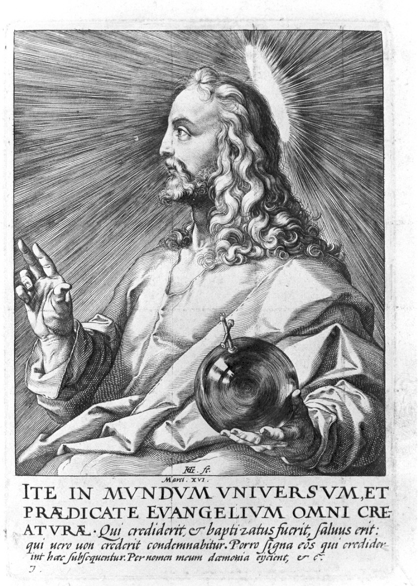 Cristo benedicente tra gli apostoli (stampa) di Goltzius Hendrick (sec. XVI)