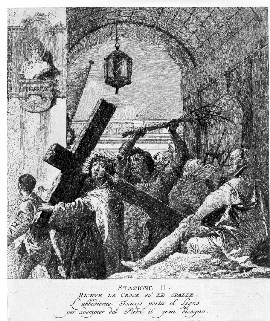 stazione II: Gesù caricato della croce (stampa) di Tiepolo Gian Domenico (sec. XVIII)
