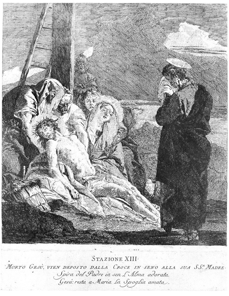 stazione XIII: Gesù deposto dalla croce (stampa) di Tiepolo Gian Domenico, Tiepolo Giovanni Battista (sec. XVIII)