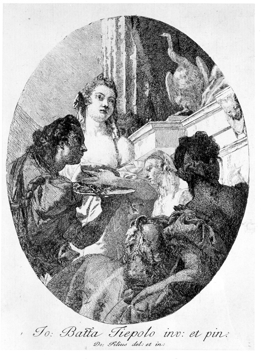 Cleopatra onorata con doni (stampa) di Tiepolo Gian Domenico, Tiepolo Giovanni Battista (sec. XVIII)