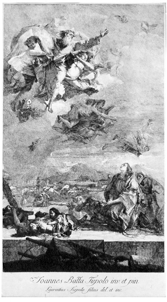 Santa Tecla implora la cessazione della peste per la città di Este (stampa) di Tiepolo Giovanni Battista (sec. XVIII)