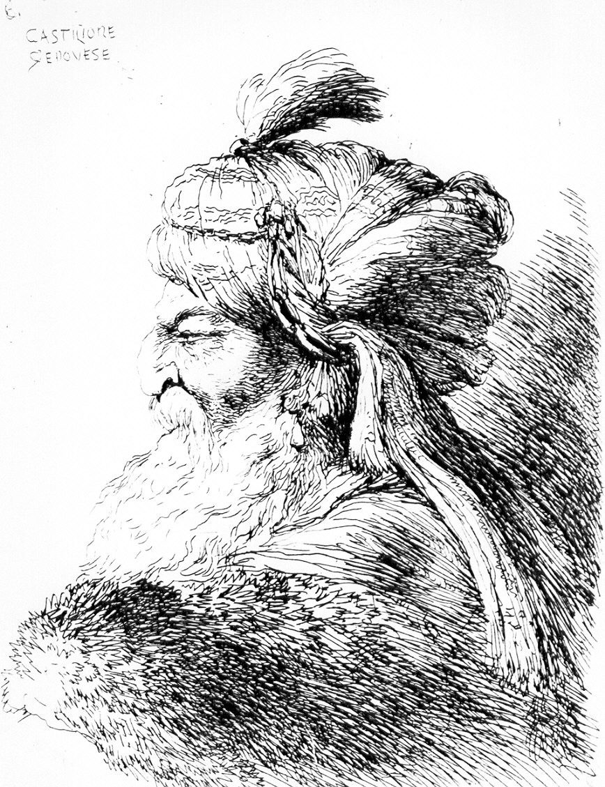 ritratto d'uomo di profilo (stampa) di Castiglione Giovanni Benedetto (sec. XVII)