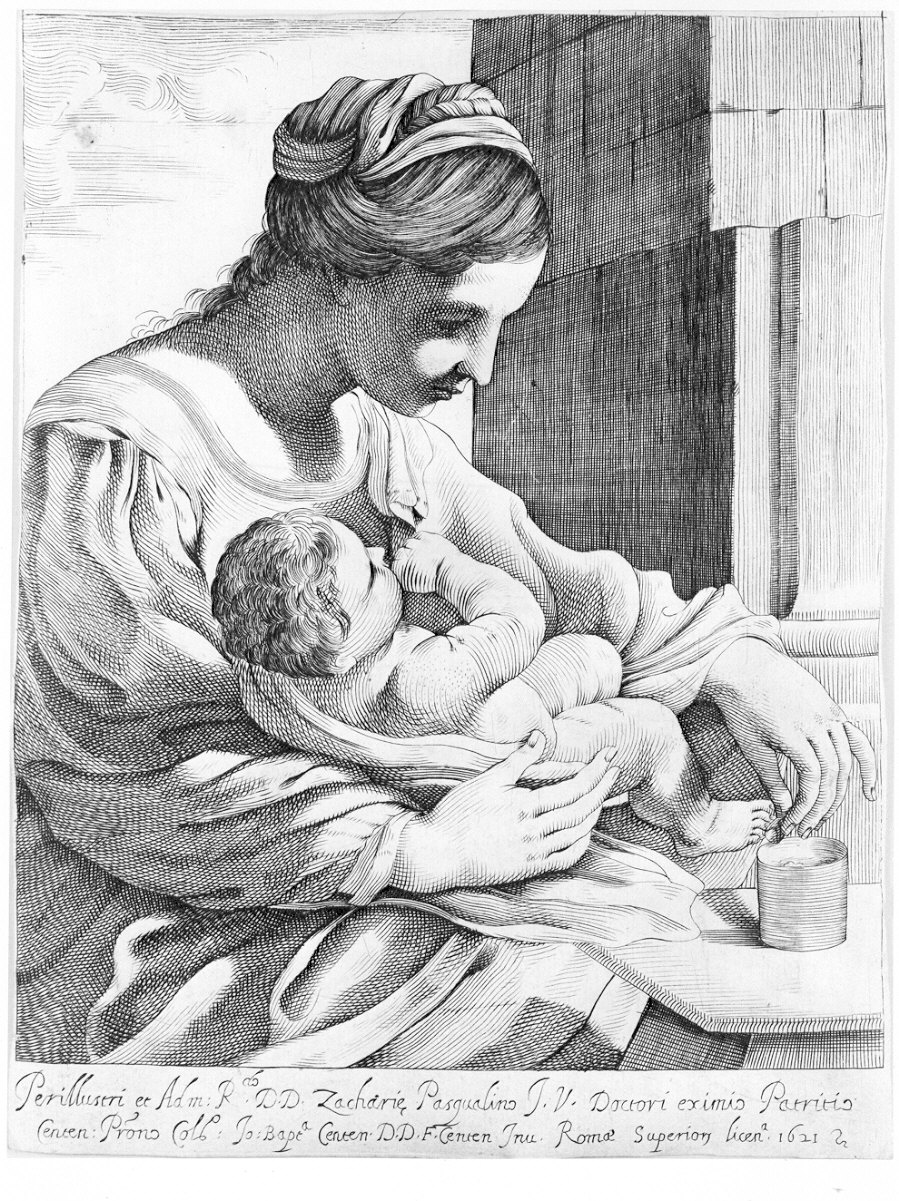 Madonna con Bambino (stampa) di Pasqualini Giovanni Battista (sec. XVII)