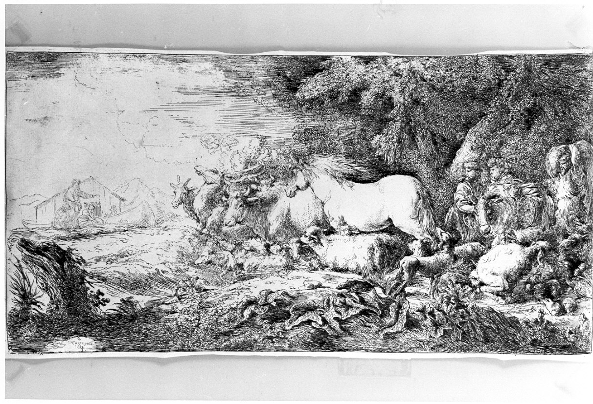 Noè e gli animali entrano nell'arca (stampa) di Castiglione Giovanni Benedetto (sec. XVII)