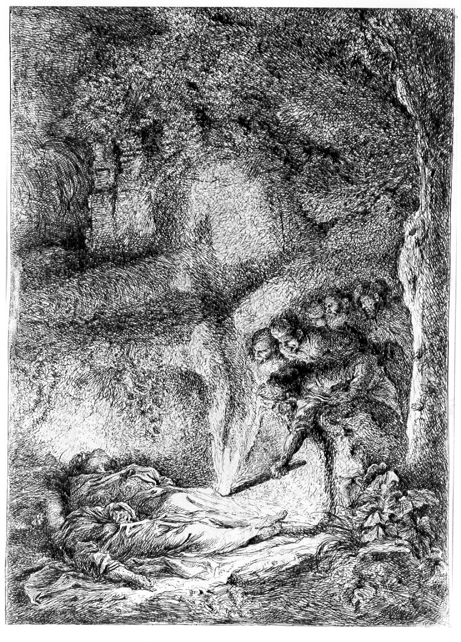 ritrovamento dei corpi di S. Pietro e S. Paolo (stampa) di Castiglione Giovanni Benedetto (sec. XVII)