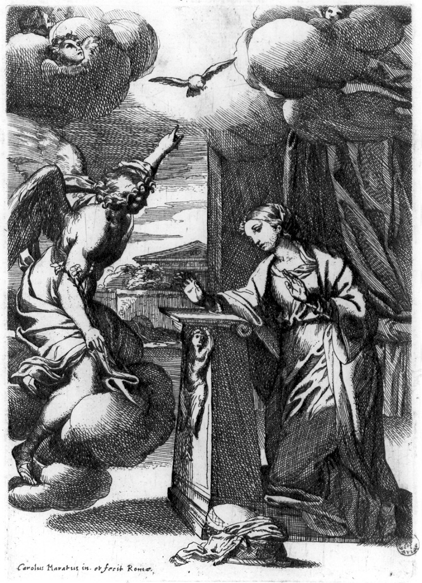 Annunciazione (stampa) di Maratta Carlo (sec. XVII)