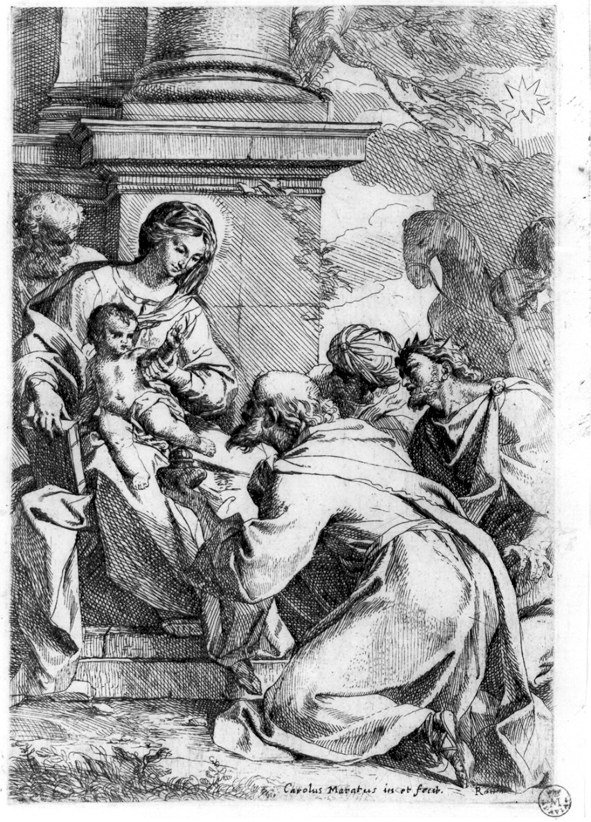 adorazione dei Re Magi (stampa) di Maratta Carlo (sec. XVII)