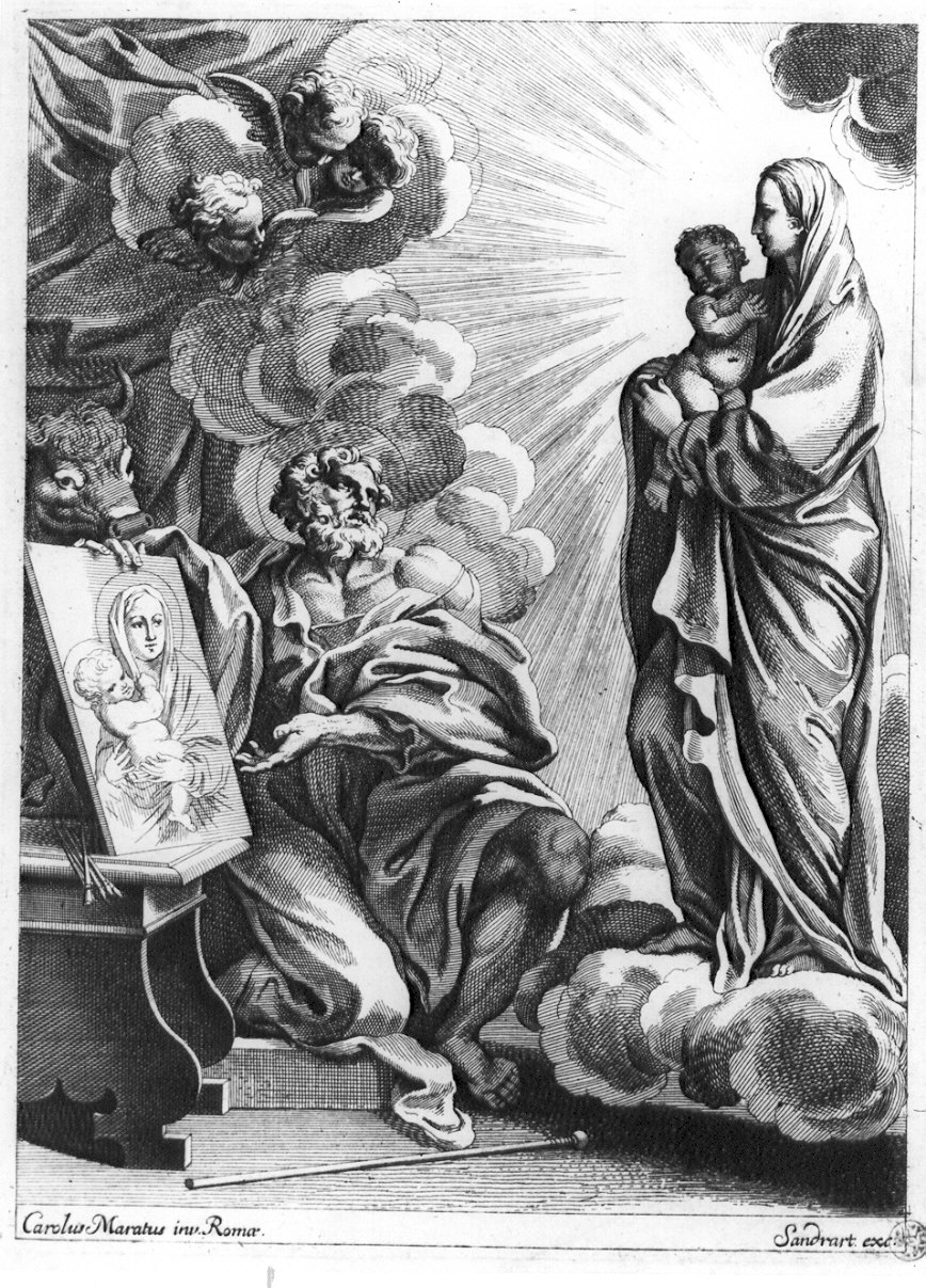 S. Luca ritrae a Vergine (stampa) di Maratta Carlo (attribuito) (sec. XVII)