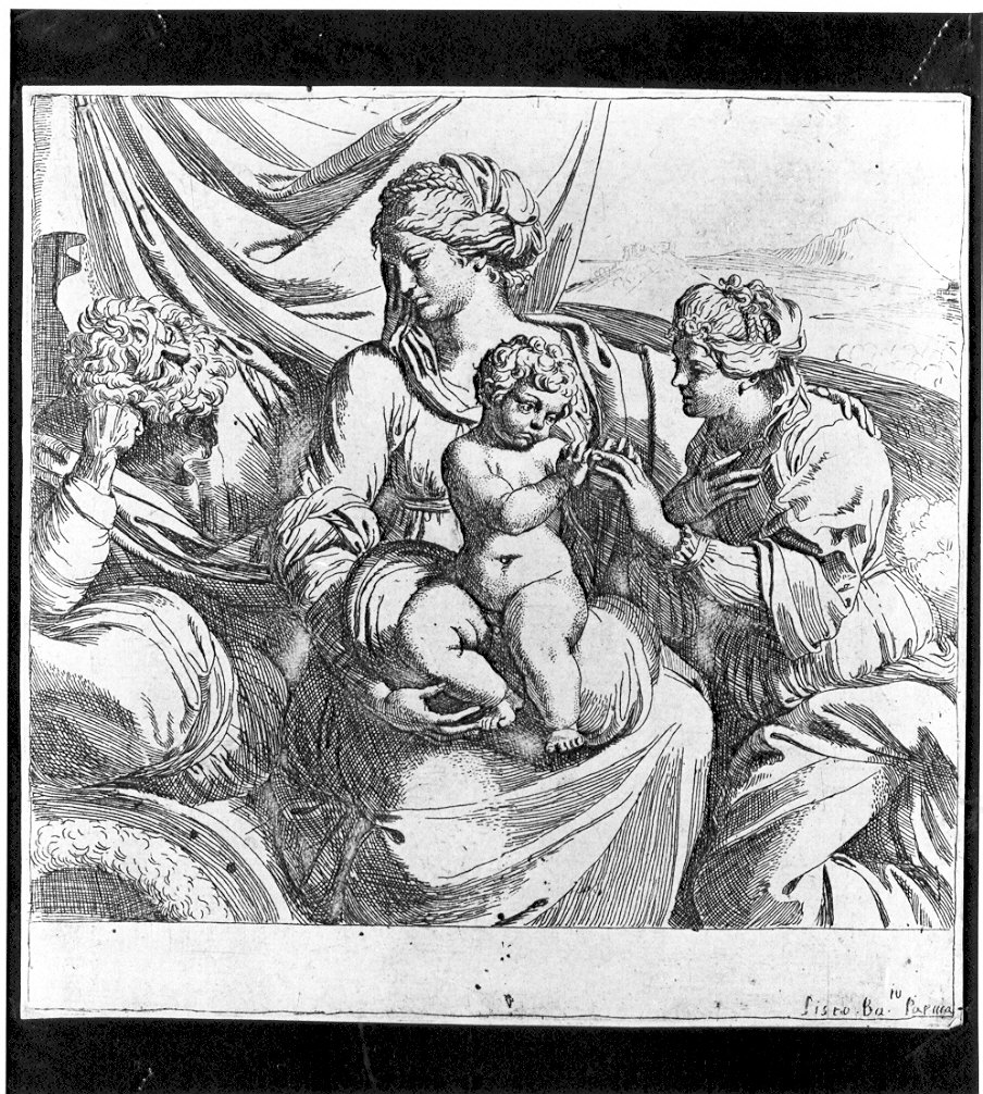 matrimonio mistico di Santa Caterina d'Alessandria (stampa) di Badalocchio Sisto (sec. XVII)