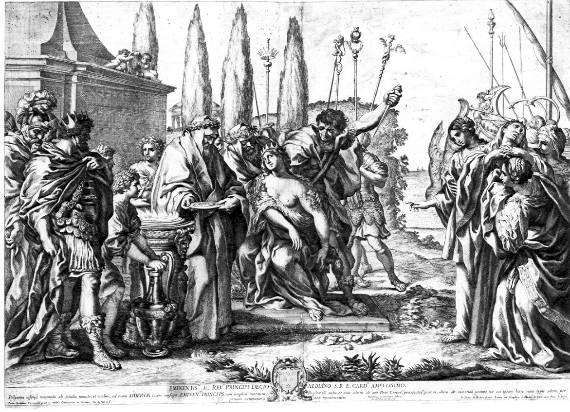 sacrificio di Polisena (stampa) di Berrettini Pietro detto Pietro da Cortona (sec. XVII)