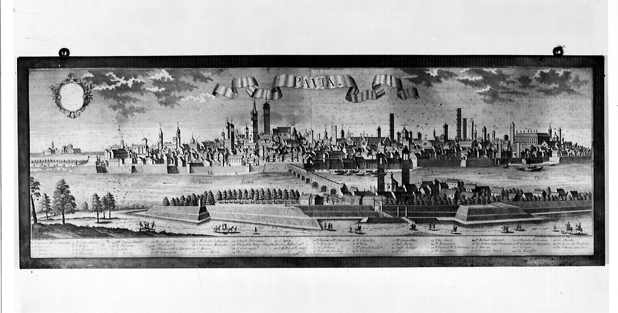 Pavia, veduta di città (stampa) di Werner Friedrich Bernard de, Probst Johann Friedrich (sec. XVIII)