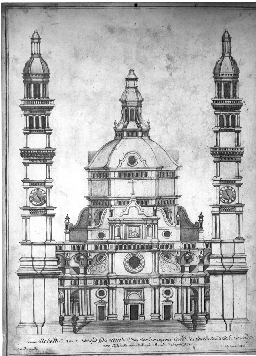 facciata della cattedrale di Pavia (stampa) di Veneroni Giovanni Antonio (sec. XVIII)