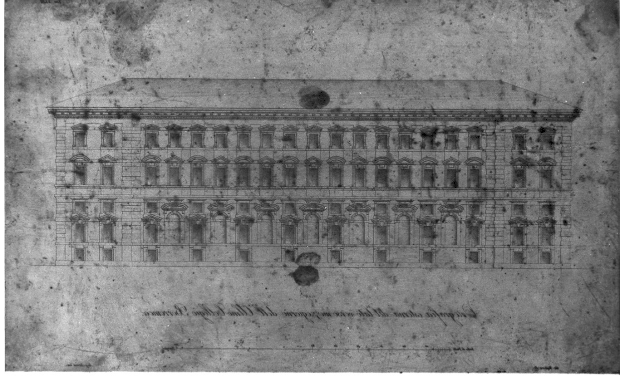 Ortografia esterna del lato meridionale del Collegio Borromeo (stampa) di Voghera Giovanni (sec. XIX)