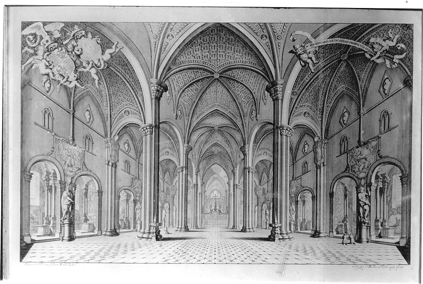 interno della Certosa di Pavia (stampa) di Mulder Joseph (inizio sec. XVIII)