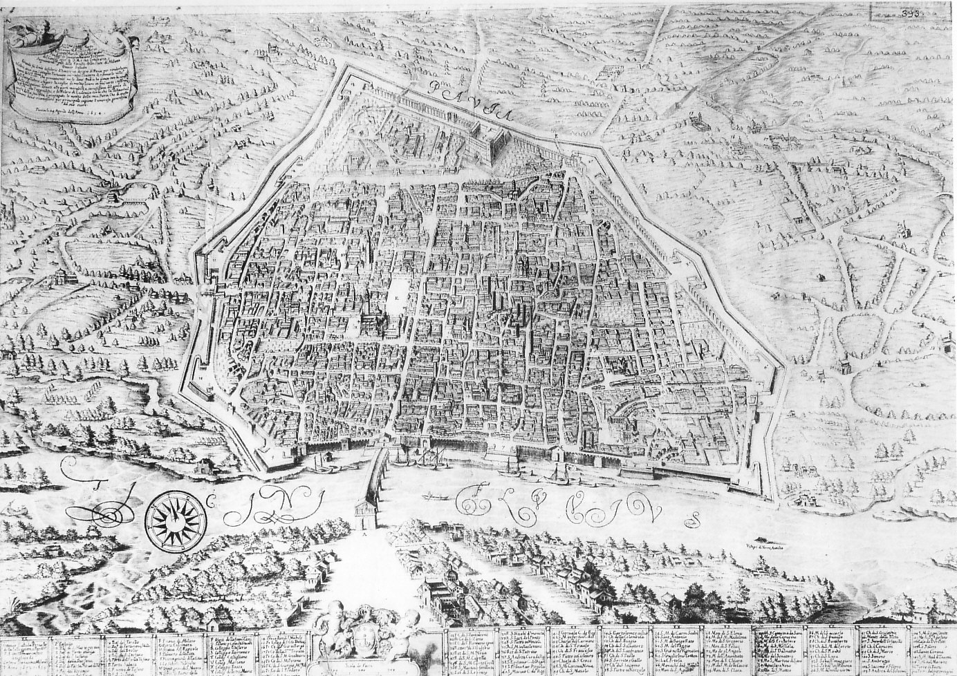 veduta di Pavia (stampa) di Bonacina Cesare Agostino (attribuito), Corte Ludovico (attribuito) (sec. XVII)