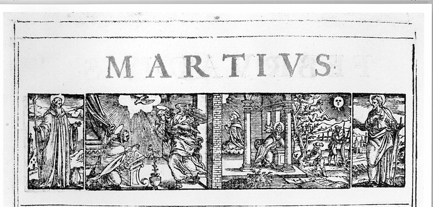 S. Benedetto; allegoria del mese di marzo; S. Giuseppe (stampa, elemento d'insieme) di David H (sec. XVII)