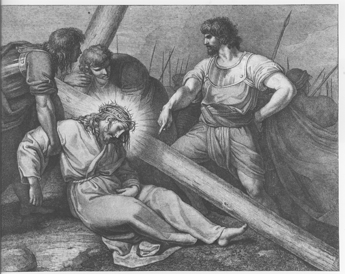 stazione IX: Gesù cade sotto la croce la terza volta (stampa) di Sabatelli Luigi, Eredi Benedetto, Pera Giuseppe (sec. XIX)