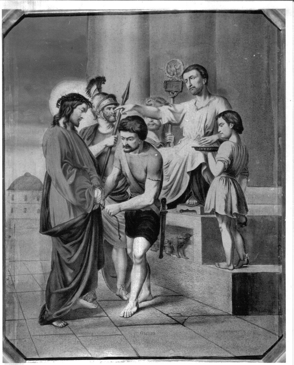 stazione I: Gesù condannato a morte (stampa a colori, elemento d'insieme) - ambito francese (prima metà sec. XX)