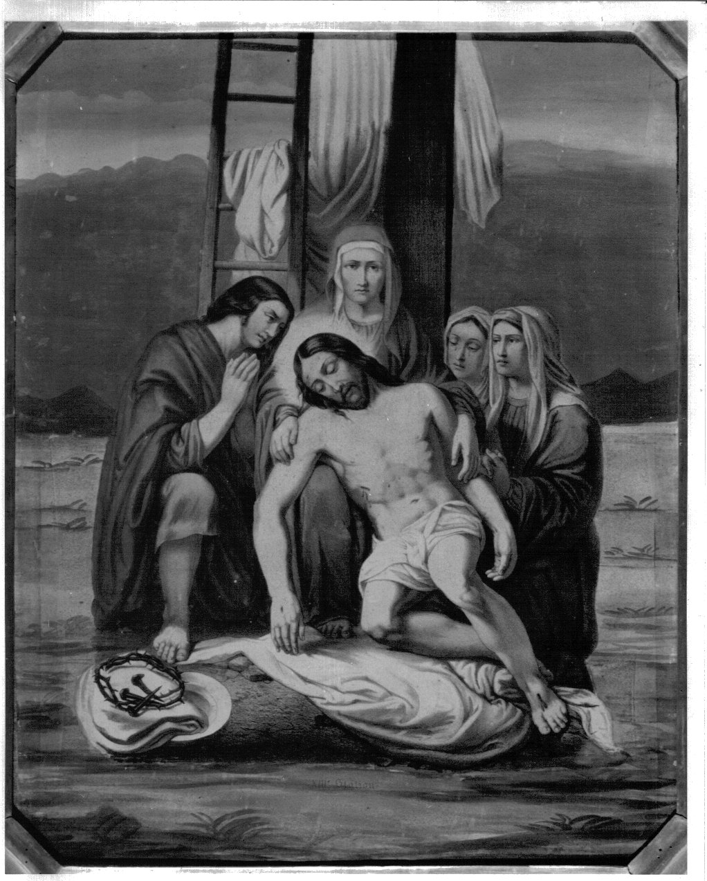 stazione XIII: Gesù deposto dalla croce (stampa a colori, elemento d'insieme) - ambito francese (prima metà sec. XX)