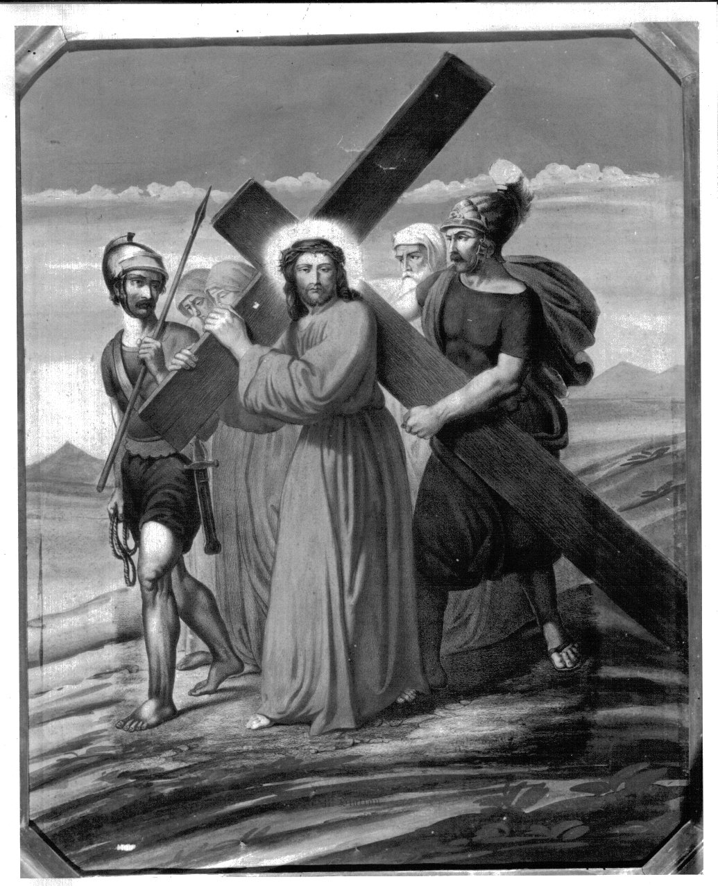 stazione II: Gesù caricato della croce (stampa a colori, elemento d'insieme) - ambito francese (prima metà sec. XX)
