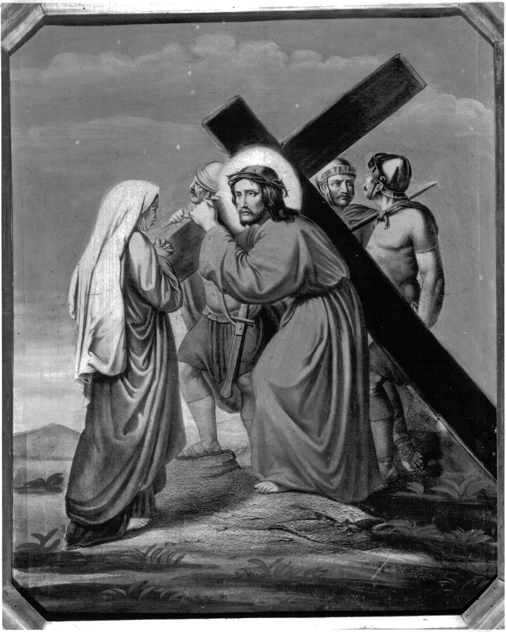 stazione IV: Gesù incontra la Madonna (stampa a colori, elemento d'insieme) - ambito francese (prima metà sec. XX)
