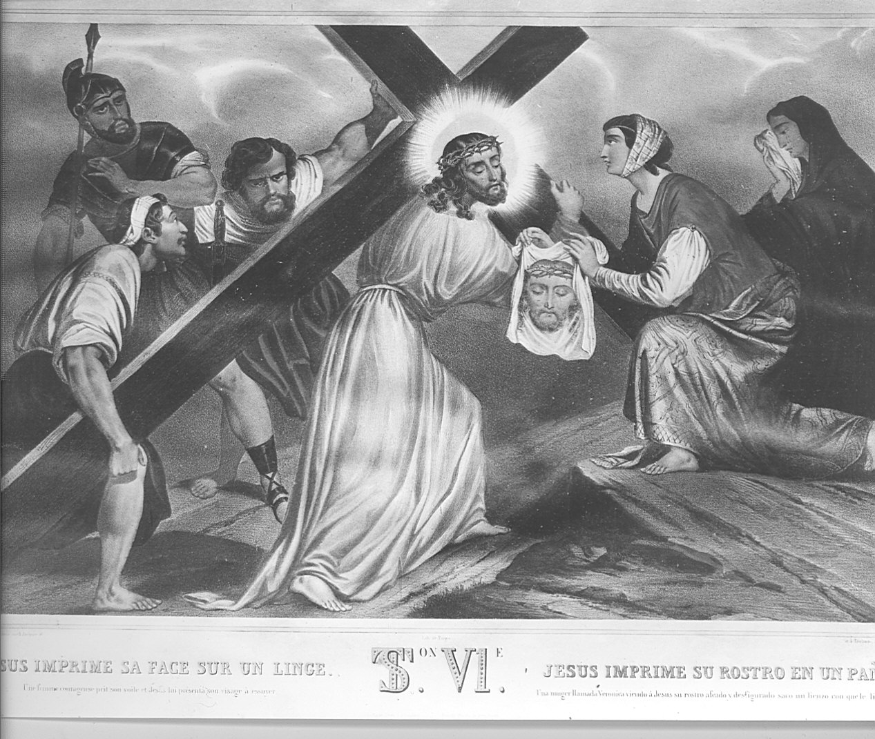 stazione VI: Gesù asciugato dalla Veronica (stampa, elemento d'insieme) - ambito francese (sec. XIX)