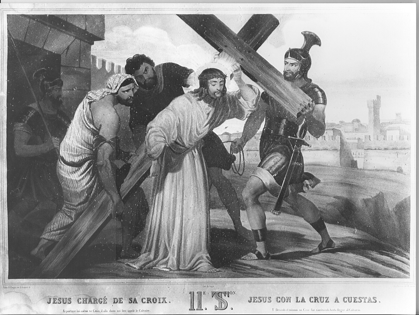 stazione II: Gesù caricato della croce (stampa, elemento d'insieme) - ambito francese (sec. XIX)