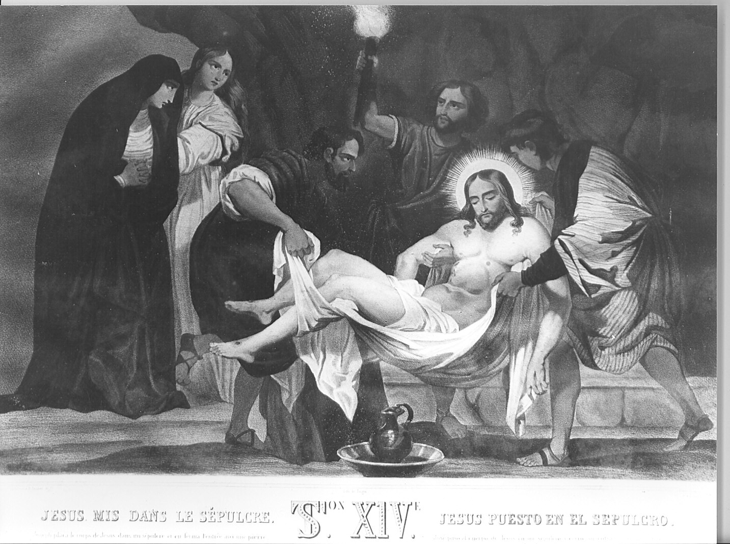 stazione XIV: Gesù deposto nel sepolcro (stampa, elemento d'insieme) - ambito francese (sec. XIX)