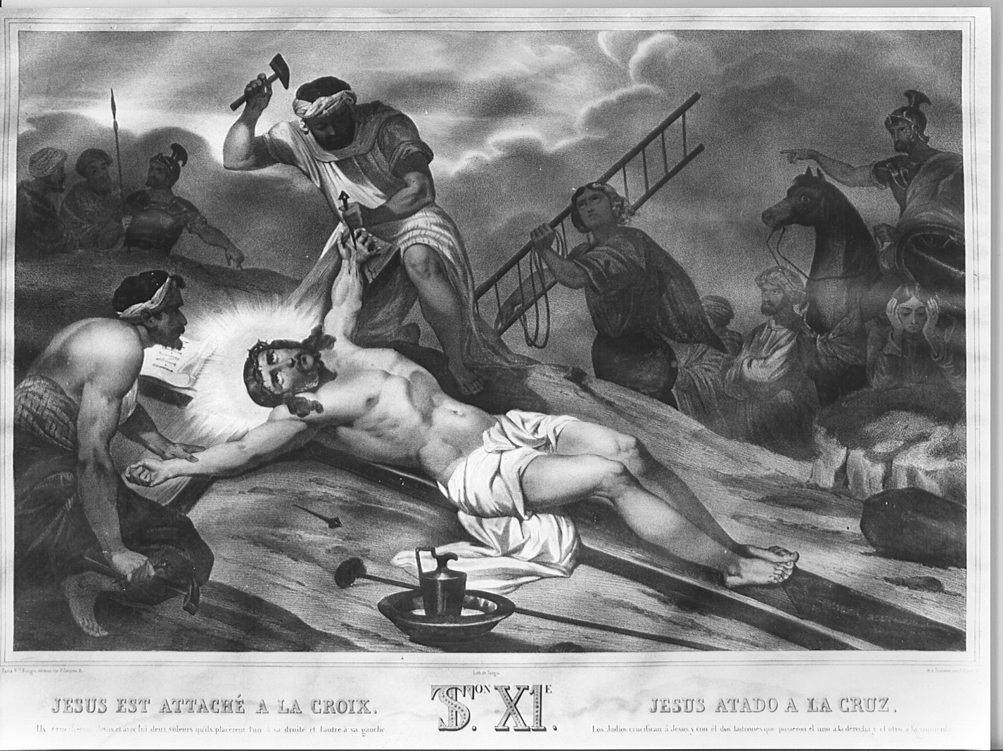 stazione XI: Gesù inchiodato alla croce (stampa, elemento d'insieme) - ambito francese (sec. XIX)