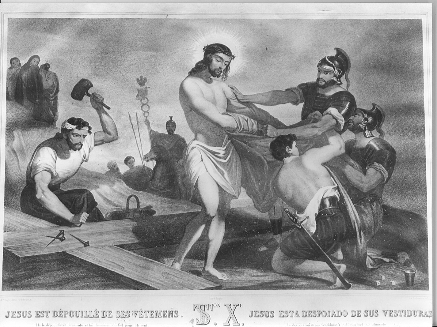 stazione X: Gesù spogliato e abbeverato di fiele (stampa, elemento d'insieme) - ambito francese (sec. XIX)