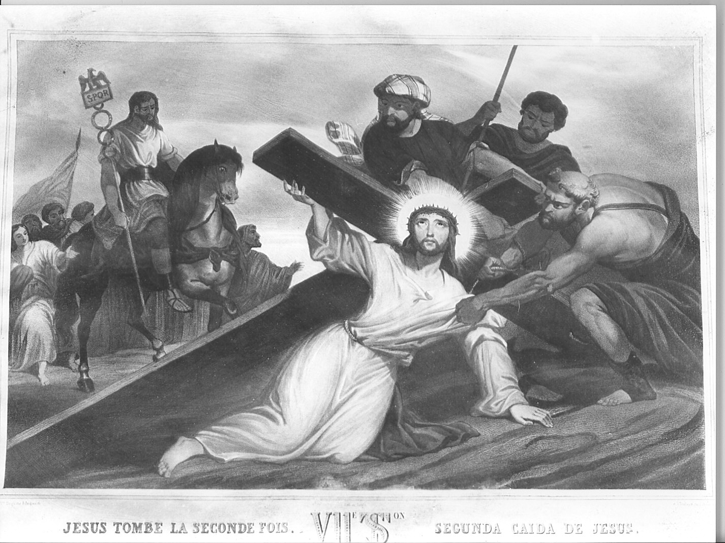 stazione VII: Gesù cade sotto la croce la seconda volta (stampa, elemento d'insieme) - ambito francese (sec. XIX)