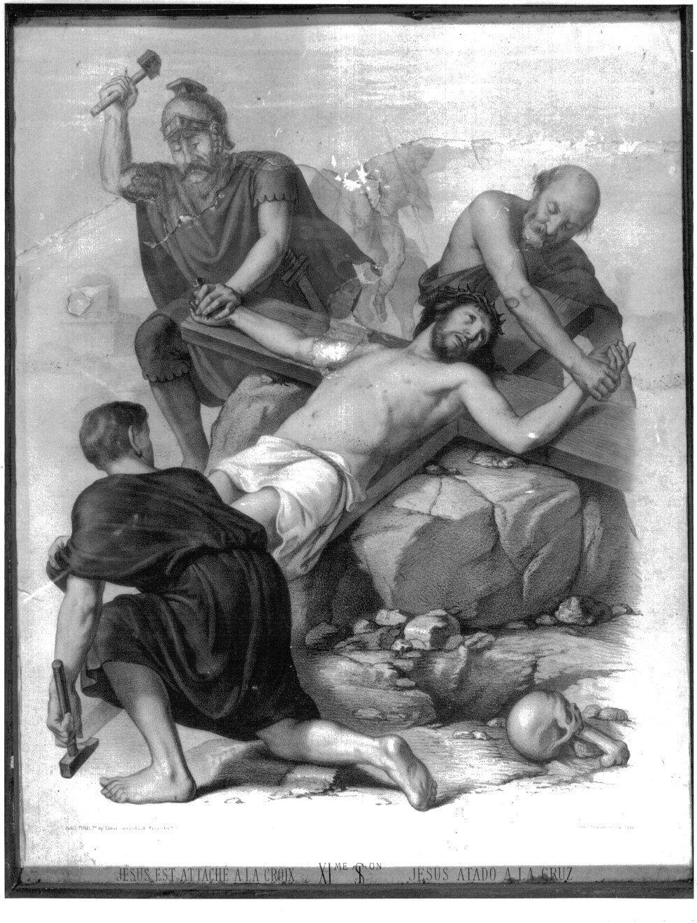 stazione XI: Gesù inchiodato alla croce (stampa a colori, elemento d'insieme) di Lasnier Louis Pierre, Grellet Francois (fine/inizio secc. XIX/ XX)