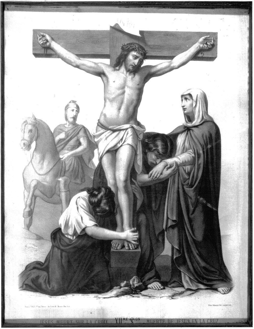stazione XII: Gesù innalzato e morto in croce (stampa a colori, elemento d'insieme) di Lasnier Louis Pierre, Grellet Francois (fine/inizio secc. XIX/ XX)