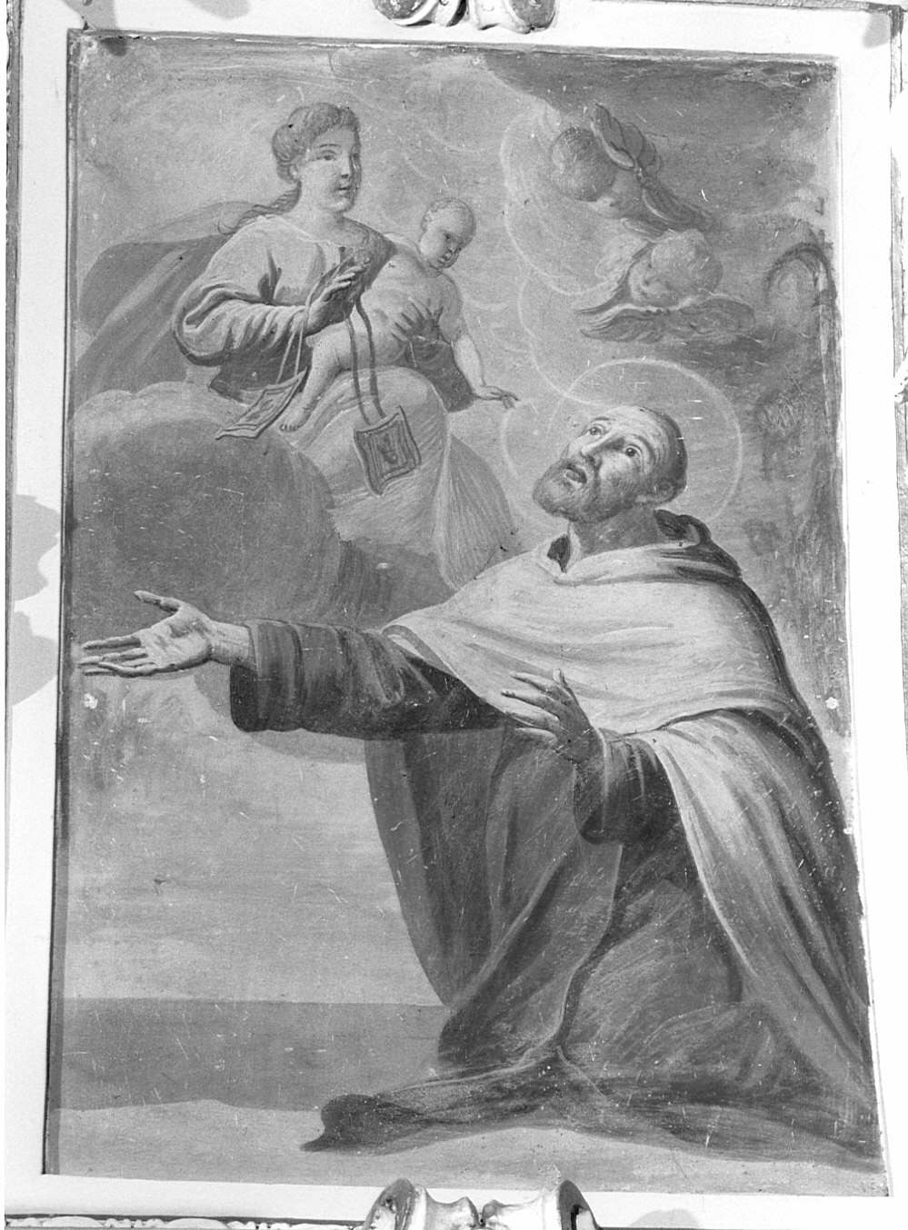 Madonna del Carmelo offre lo scapolare a San Simone Stock (dipinto murale, elemento d'insieme) - ambito lombardo (secc. XVIII/ XIX)