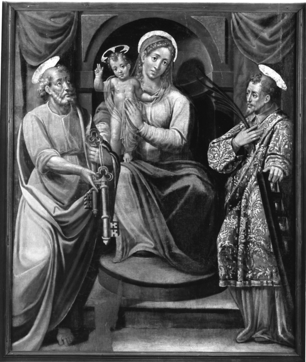 Madonna con Bambino, San Pietro e San Lorenzo (dipinto, opera isolata) - ambito lombardo (fine/inizio secc. XVI/ XVII)