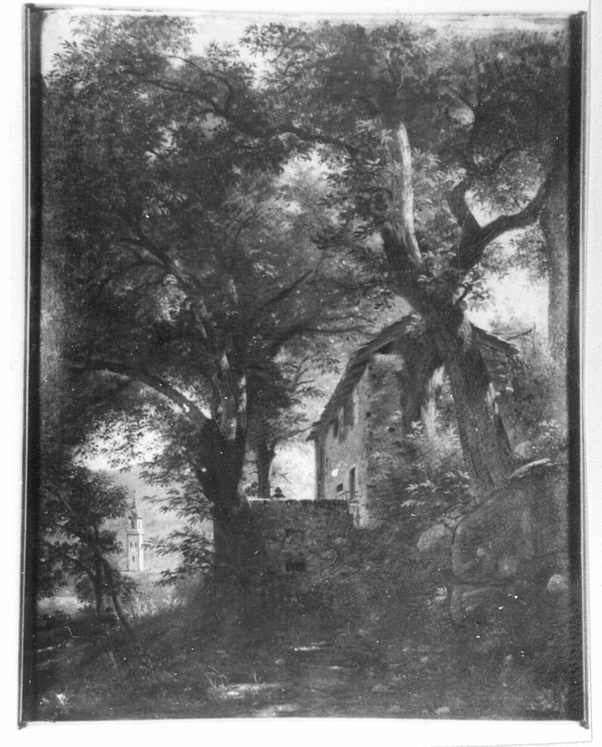 Case in vicinanza del lago di Como, paesaggio (dipinto) di Villa Fabio (sec. XIX)