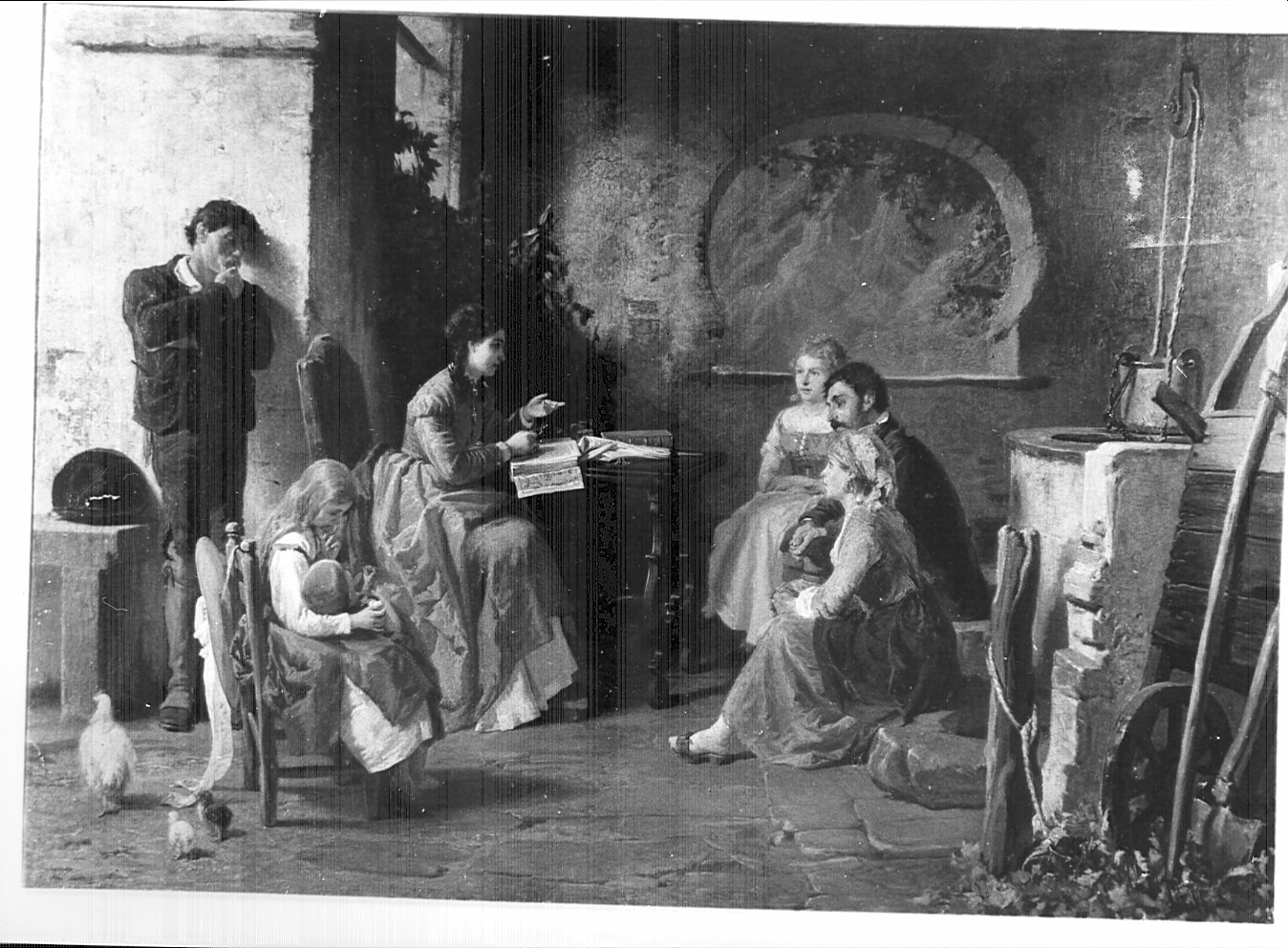 Lezioni di Botanica, scena familiare (dipinto) di Bignami Vespasiano detto Vespa (terzo quarto sec. XIX)