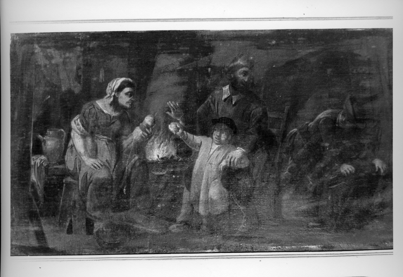 interno con famiglia di contadini (dipinto, opera isolata) - ambito lombardo (sec. XVIII)