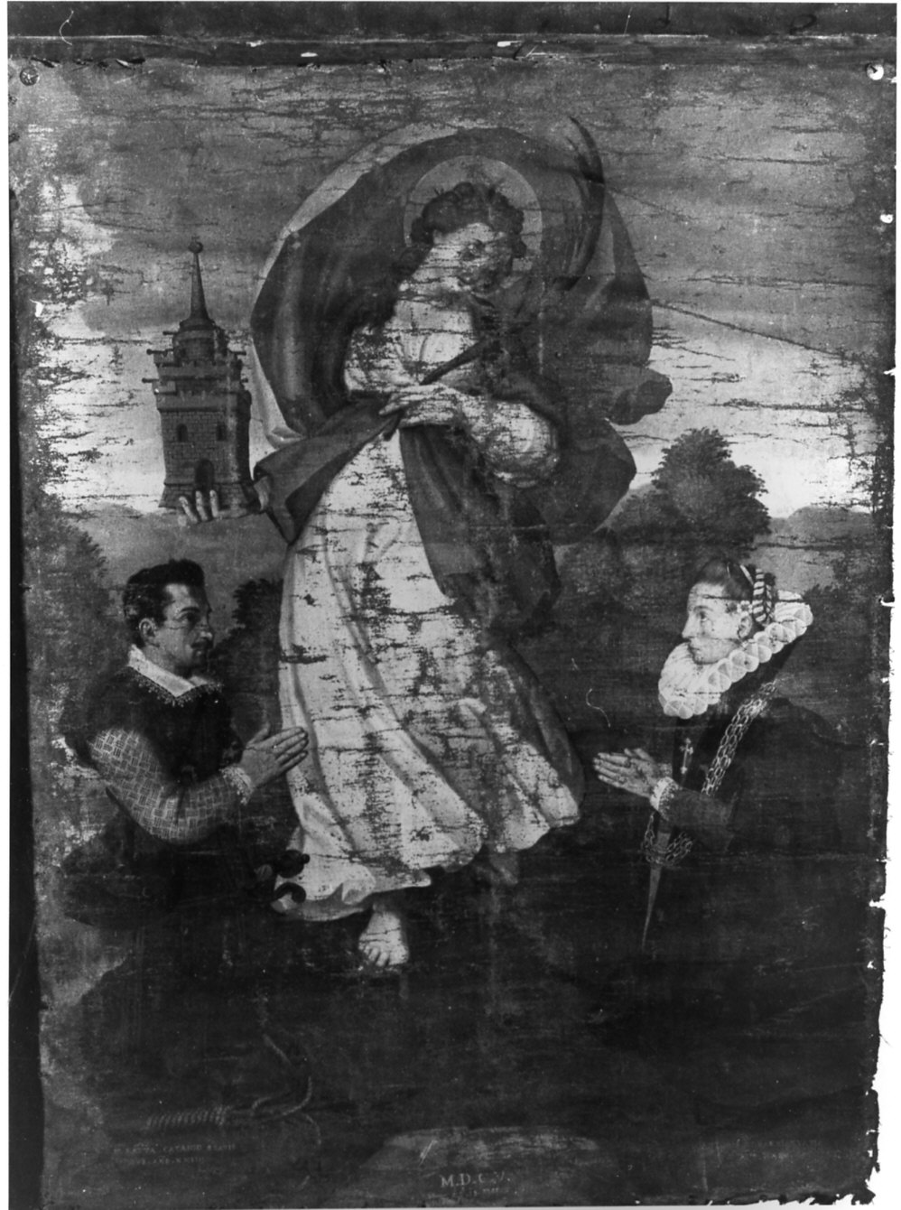 Santa Barbara con donatori (dipinto, opera isolata) - ambito lombardo (sec. XVII)