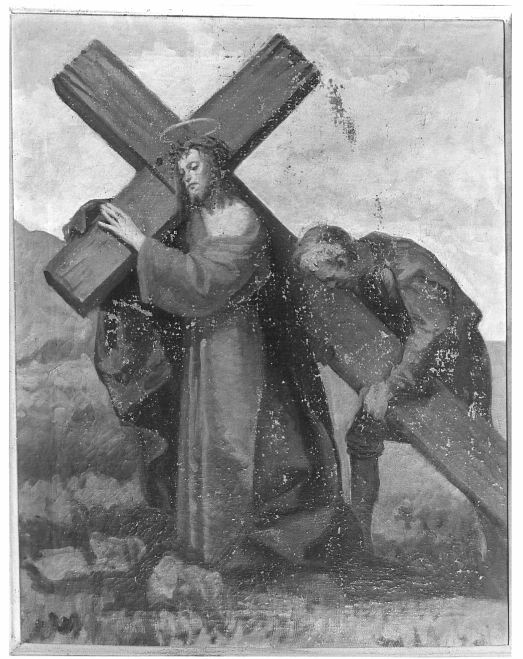 stazione V: Gesù aiutato da Simone il Cireneo a portare la croce (dipinto) - ambito lombardo (sec. XIX)