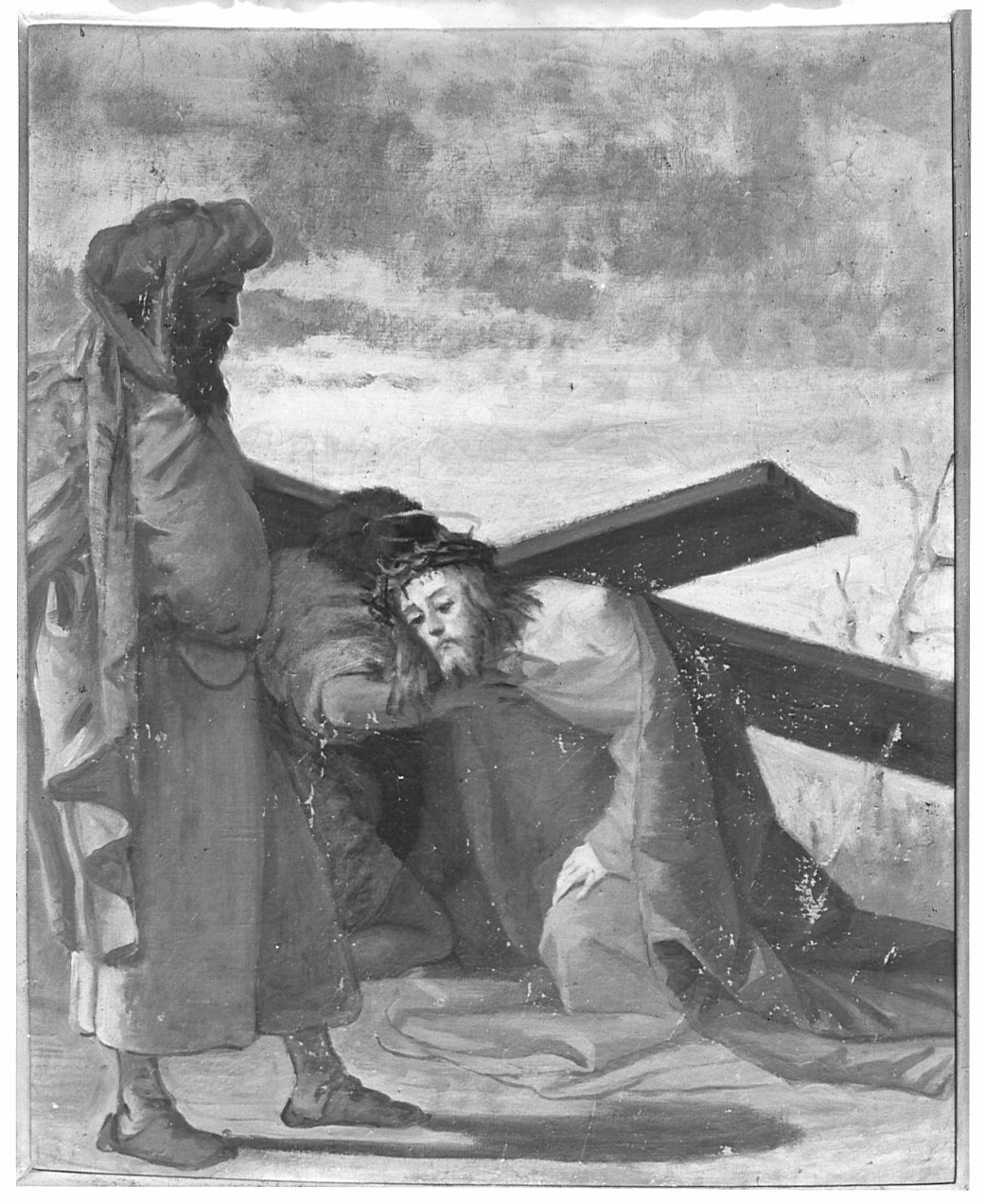 stazione VIII: Gesù cade sotto la croce la seconda volta (dipinto) - ambito lombardo (sec. XIX)