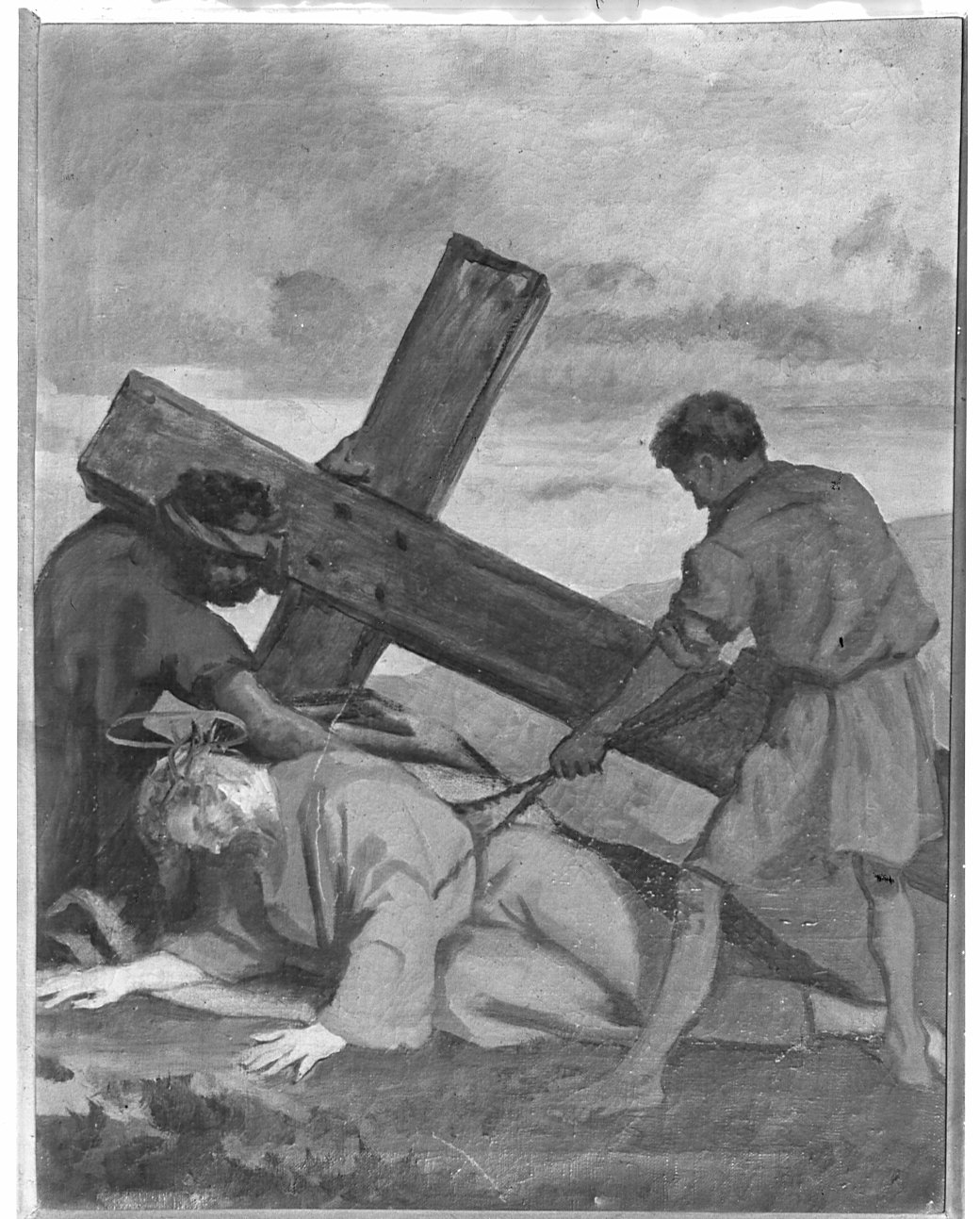 stazione VIII: Gesù cade sotto la croce la seconda volta (dipinto) - ambito lombardo (sec. XIX)