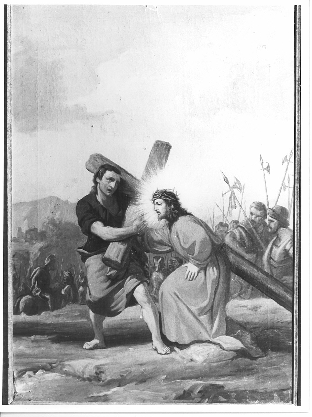 stazione V: Gesù aiutato da Simone il Cireneo a portare la croce (dipinto, elemento d'insieme) - ambito lombardo (prima metà sec. XIX)