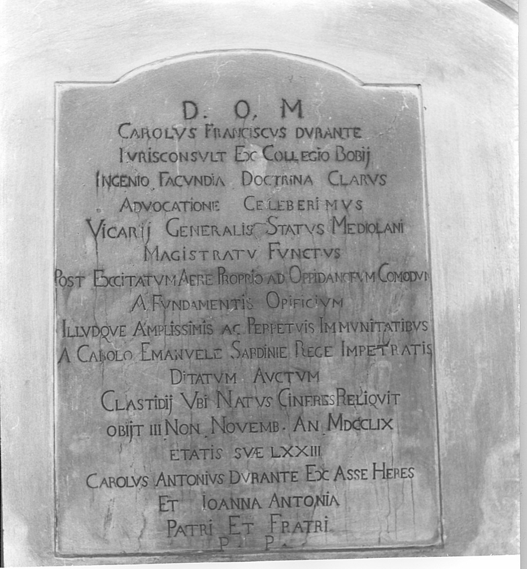 lapide commemorativa - bottega lombarda (sec. XVIII)