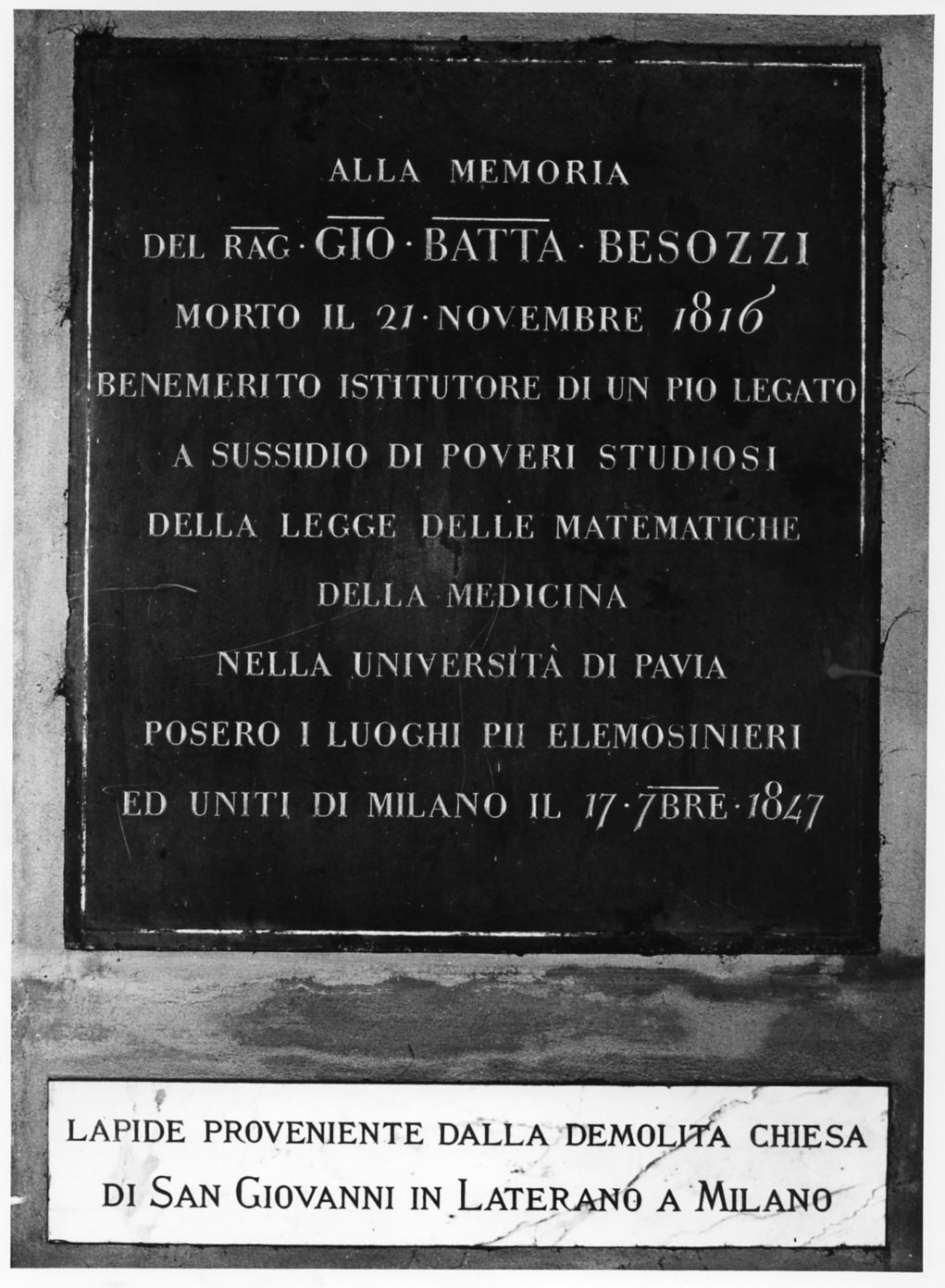 lapide, opera isolata - bottega italiana (sec. XIX)