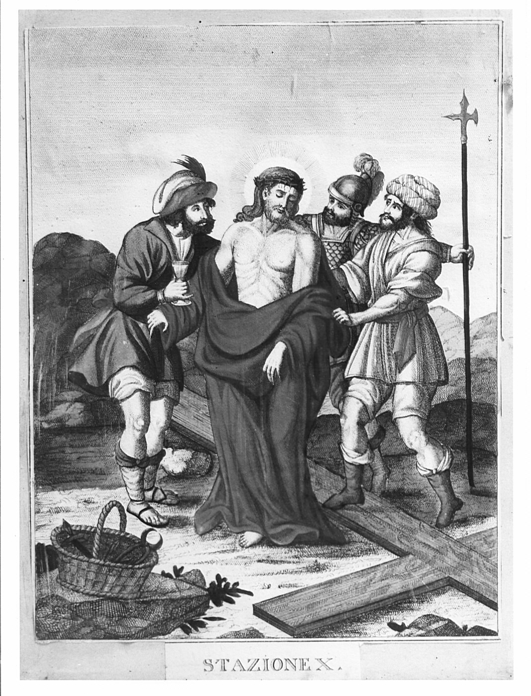 X stazione della Via Crucis: Cristo spogliato delle vesti, Cristo spogliato delle sue vesti (Via Crucis, elemento d'insieme) di Bernieri Andrea (prima metà sec. XIX)