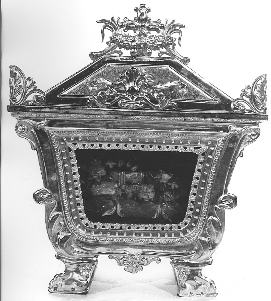 reliquiario a teca - a urna, serie - bottega lombarda (fine/inizio secc. XIX/ XX)