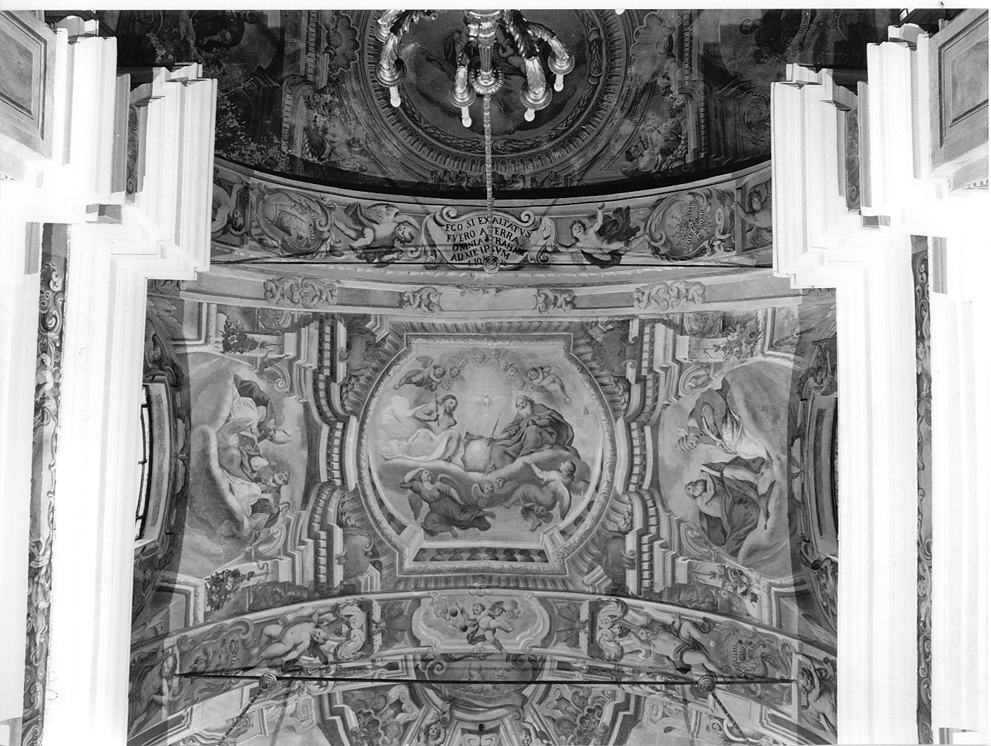 Trinità/ quattro Padri della Chiesa (dipinto murale, elemento d'insieme) di Bellotti Ambrogio, Leva Francesco (fine/inizio secc. XVII/ XVIII)