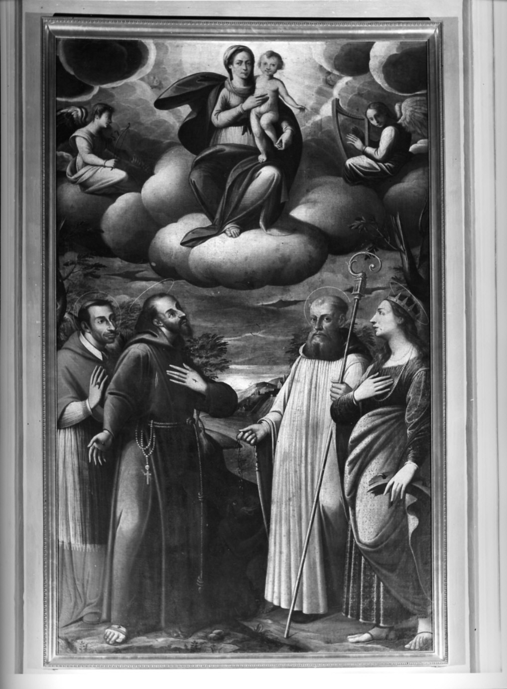 Madonna in gloria con i santi Carlo Borromeo, Francesco d'Assisi, Bernardo da Chiaravalle e Caterina d'Alessandria (dipinto, opera isolata) di Manetta Stefano (prima metà sec. XVII)